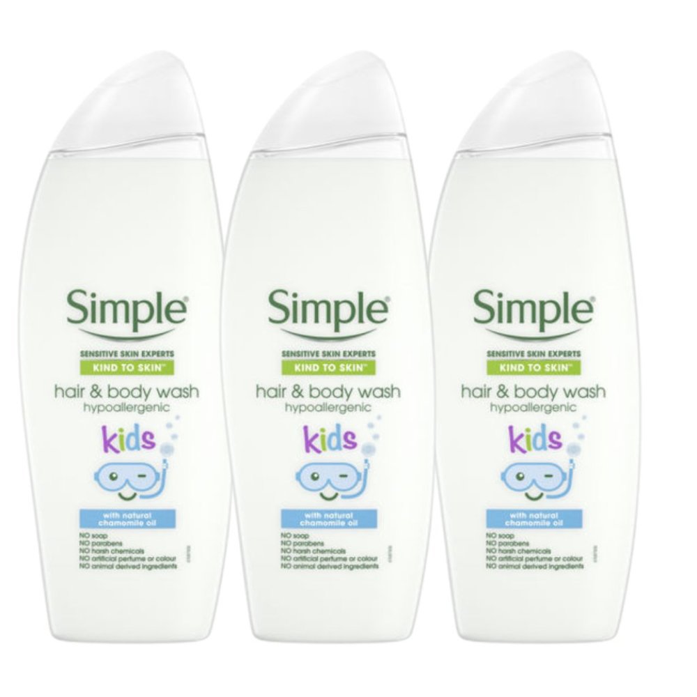 Simple-Hypoallergenic Hair and Body Wash -Pro-Vitamin B5, Chamomile Oil, set 3